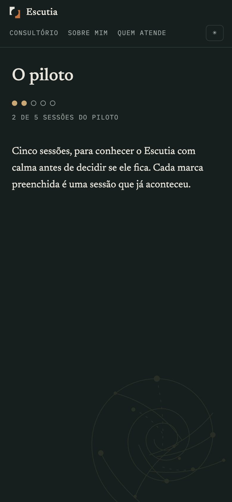 A página do piloto, com as marcas de sessões