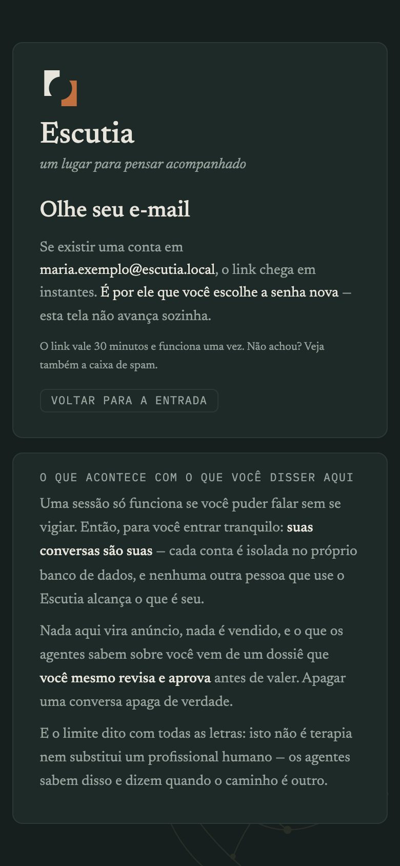 A tela que pede para olhar o e-mail